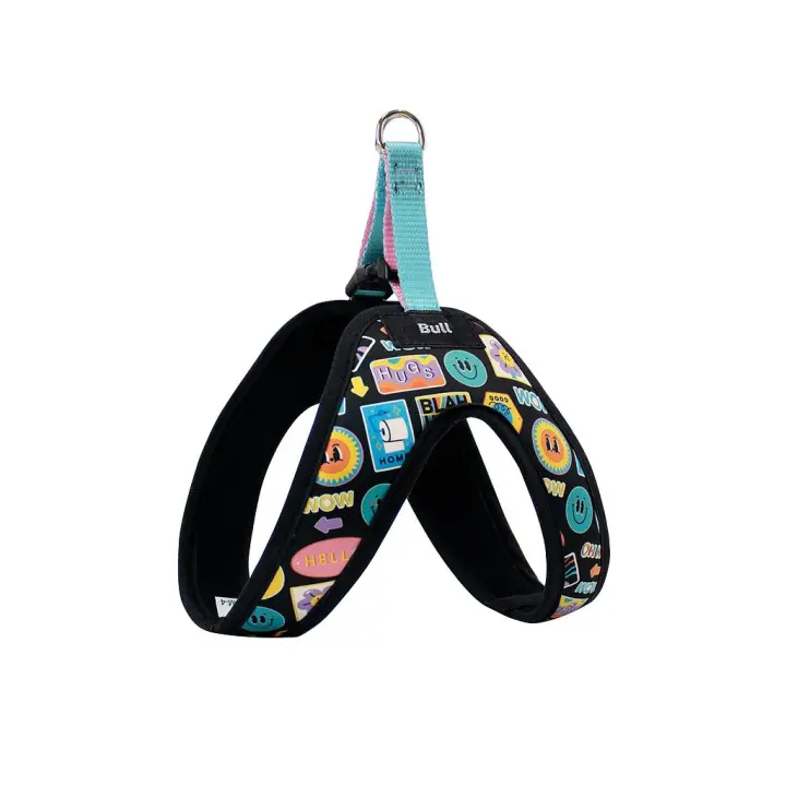 BULL | Arnés para Perro y Gatos Stickers, Millenials, Arnes de Pecho para Perros, Accesorio de Paseo para Mascotas Estampado de Stickers, Estilo Moderno Juvenil. Arnés Estampado, Acolchado, Extrasuave Cómodo y Ligero con Doble Enganche. - 1