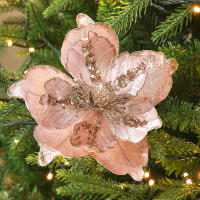 Decoración De Navidad Flor De Champán Con Lentejuelas Plateadas Poinsettia Artificial Para Árbol De Navidad Color Oro - details 11