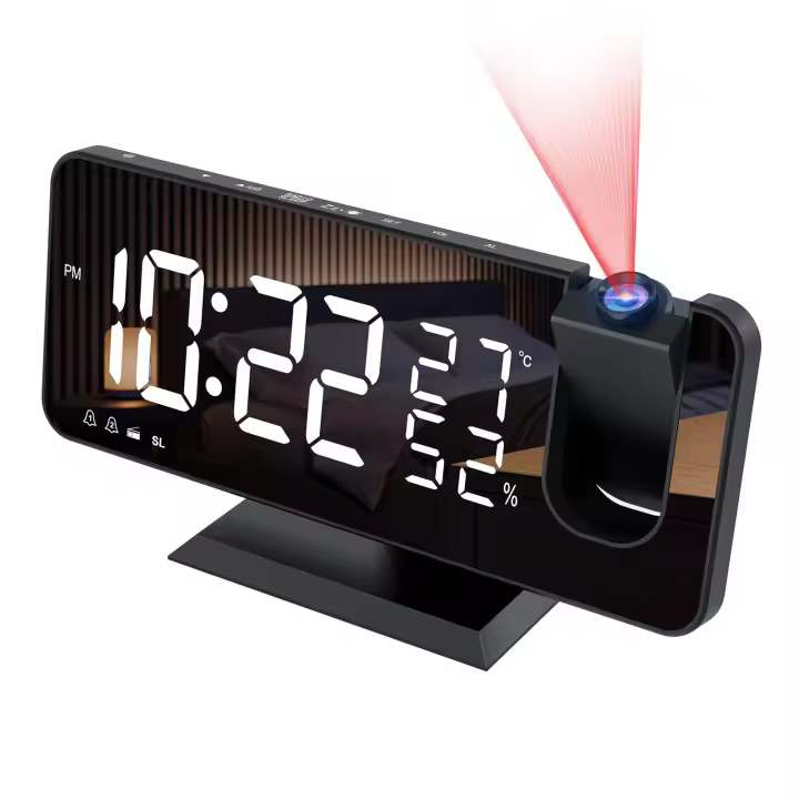 Despertador con proyector y radio, Reloj digital, radio despertador USB with Alarma dual Y Pantalla LED de Espejo de 7 ", función de Repetición, 4 niveles de Brillo, 12/24 h, volumen 15, para el hogar y la Oficina. - 1