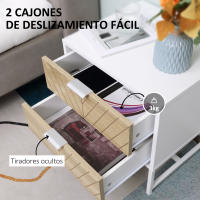 HOMCOM Mesilla de Noche con 2 Cajones Mesita de Noche con Patas de Acero Gabinete de Noche para Salón Dormitorio Cama 45x39x48 cm Blanco y Roble - details 1