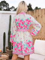 Vestido Elegante Para Mujer Con Manga Larga Y Cuello En V Estampado Con Cierre De Lazo Vestido Corto De Verano A-Line Regular Fit Polyester - details 7