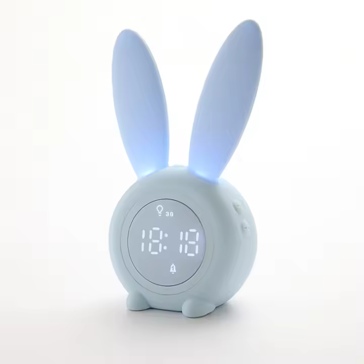 Lindo reloj despertador matutino de inducción con forma de conejo, ajuste automático inteligente de la luz de respiración, visualización automática de hora/fecha/temperatura, control de voz o vibración [Clase Ene - 1