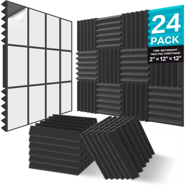 Paquete de 24 paneles de espuma insonorizados, 2 x 12 x 12 pulgadas, acolchados de pared acústicos autoadhesivos para hogar, oficina, estudios (5cm-24Pack-Wedge) - 1