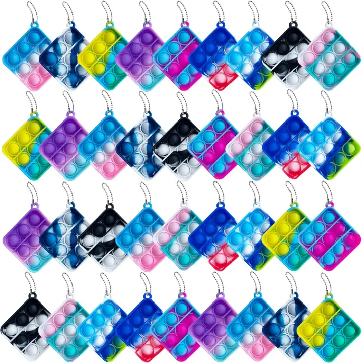36 piezas de mini juguetes de burbujas de empuje, juguetes de silicona simples, juguetes de mesa de burbujas con llavero, juguetes para aliviar el estrés, colores aleatorios - 1