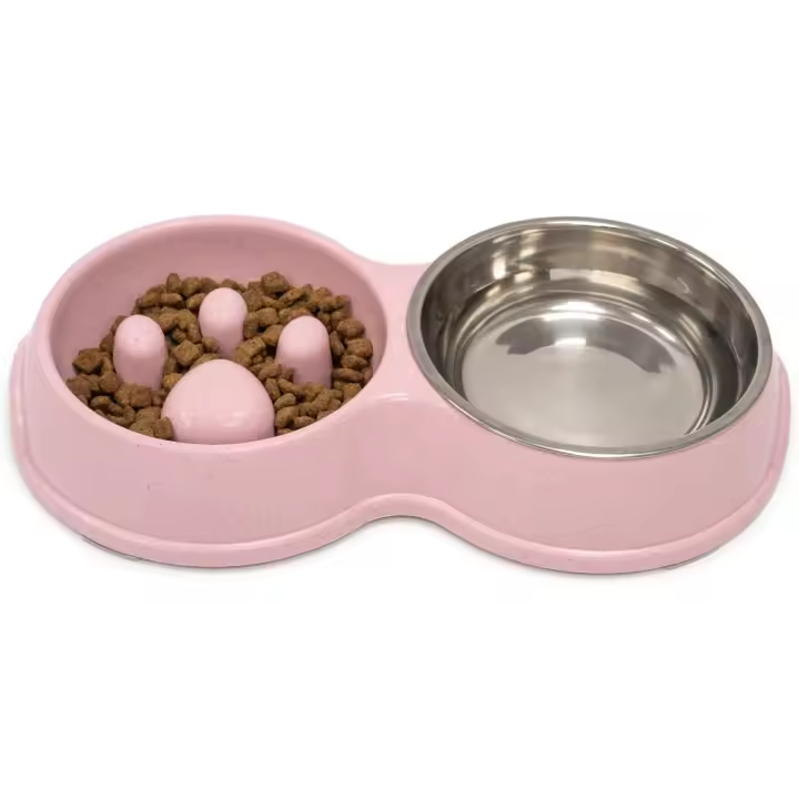 Comedero Doble de Alimentación slow para Perros | Comedero Elevado With Antideslizante Base | Comedero para Gatos | Comedero Elevado desmontable (Pink) - 1