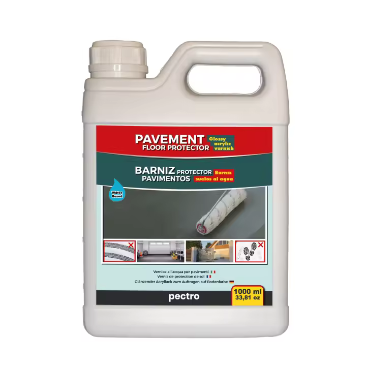 PECTRO Barniz protector de pavimentos para suelos 1000ml | Protege de manchas y pisadas - Evita la huella de neumáticos sobre la pintura - Aplicación en suelos y pistas deportivas - 1