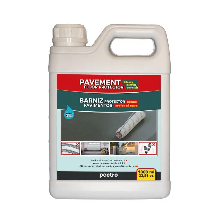 PECTRO Barniz protector de pavimentos para suelos 1000ml | Protege de manchas y pisadas - Evita la huella de neumáticos sobre la pintura - Aplicación en suelos y pistas deportivas - 1