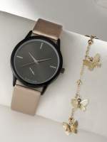 Reloj De Cuarzo Para Mujer Con Estilo Retro Artístico Y Versátil Y Pulsera De Mariposa Minimalista Y Moderna - details 1
