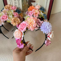 Diadema De Flores Coloridas Para Niñas Adorno De Cabello Simulación De Flor Corona De Novia Para Boda Accesorio Para Mujer - details 13