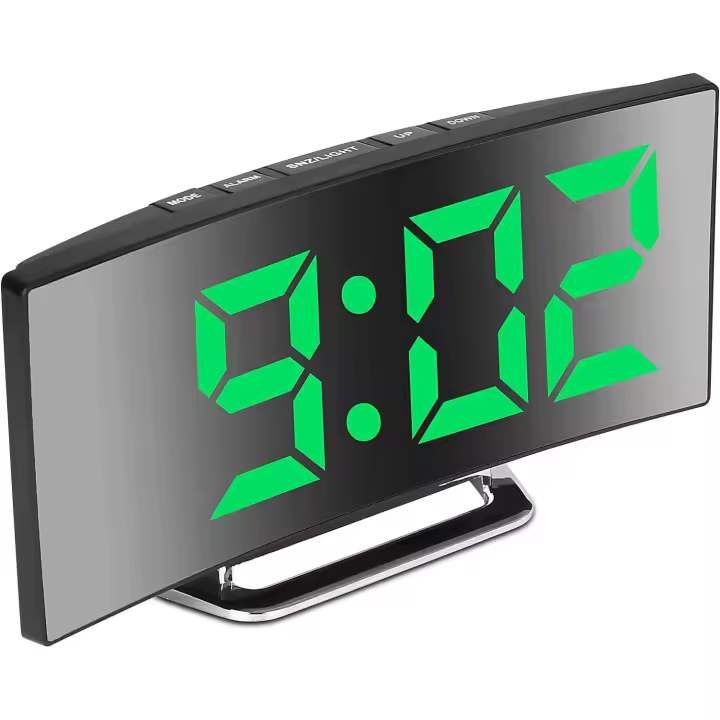 Reloj de noche con diseño Curvo Moderno para personas que duermen Mucho, 2 brilos, 12/24 h, Repetición - 1