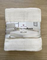 Colcha multiuso 85% algodón reciclado 15% poliéster diseño rayas beige liso. - details 2