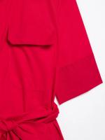 Vestido Largo Rojo Casual Elegante Para Mujer Con Cinturón Y Bolsillos Manga Corta Estilo Vintage Primavera Verano Sin Estirar Polyester - details 5