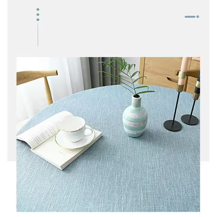 Mantel, 140cm Mantel de Algodón y Lino, Azul-Verde - 1