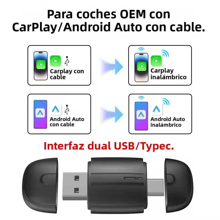 Adaptador Wireless Carplay Android Auto USB Tipo-C Bluetooth Wifi Dongle Para Kia Volvo Nissan Skoda Seat VW Plug And Play - 1
