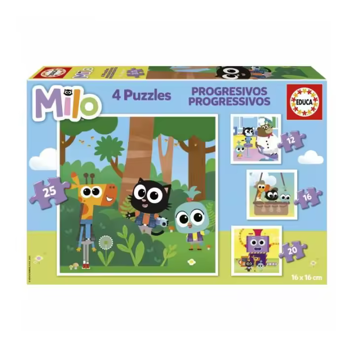 SET DE 4 PUZZLES INFANTILES PROGRESIVOS MILO DE 12 A 25 PIEZAS DE EDUCA - 1