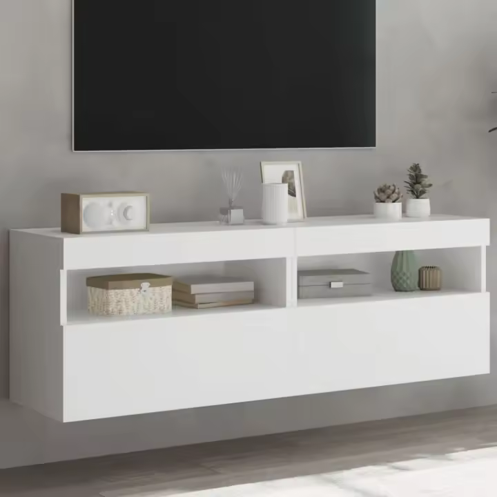 Muebles de TV de pared con luces LED 2 uds blanco 60x30x40 cm - 1