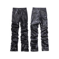 Pantalones De Cuero PU Para Hombre Estilo Hip Hop Harajuku Retro Callejero Casual Ruched Pleated Color Sólido Negro Talla Grande - details 5