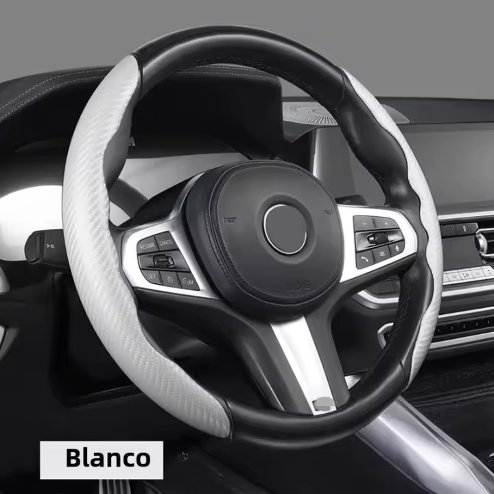 Cubierta De Volante De Coche Universal Antideslizante De Fibra De Carbono Siliconada Accesorios De Auto Protector De Volante - 1