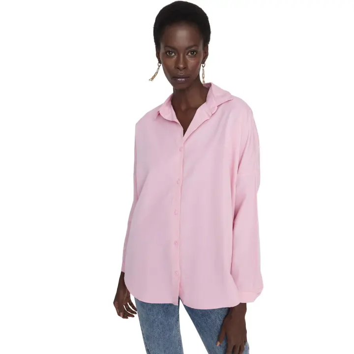 Trendyol Orange Cotton Oversize Wide Fit Woven Shirt Twoss22Go0669 - 1