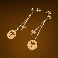 Pendientes Largos Media Bola con Libelulas Oro 18 Kilates con Certificado de Calidad - details 2