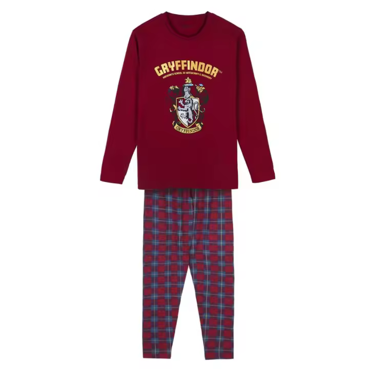 Pijama Manga Larga Harry Potter Gryffindor Cuadros Burdeos Mujer - 1