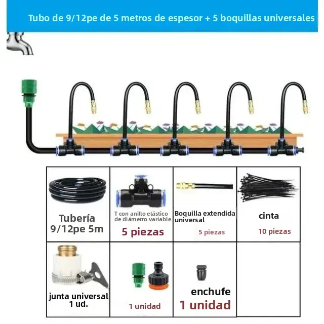Juego De Riega Automático Universal 5-20M Con Boquilla De Cobre Rotativa Para Jardín Y Balcones Kit De Riego Con Atomización - 1