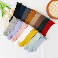 Calcetines Largos Para Niñas Ruffle Suaves De Algodón Con Encaje Y Flores Para Escuela Uniforme Infantil Para 0-8 Años Colores Variados - details 9