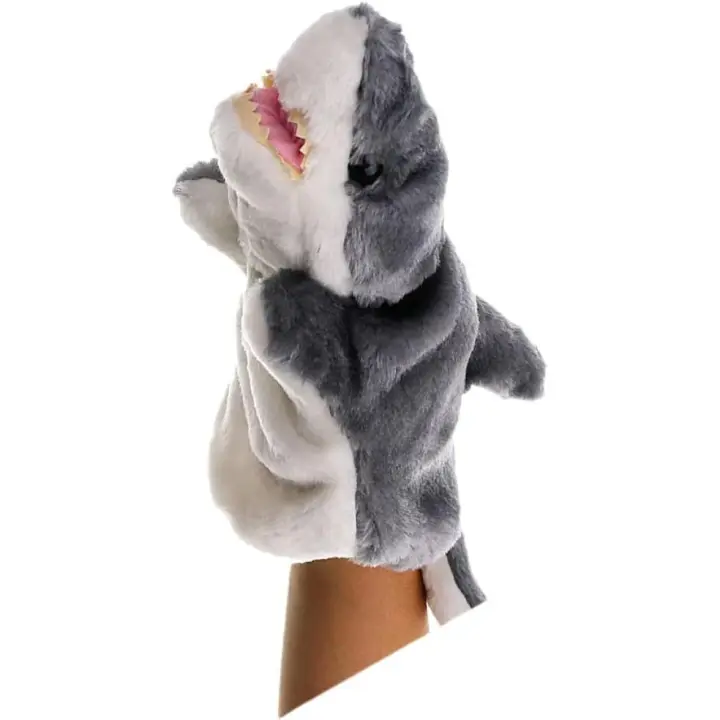 Marionetas de mano de tiburón de peluche para niños, divertidas marionetas de mano de color gris para regalo, adorables muñecos de peluche de 25 cm - 1