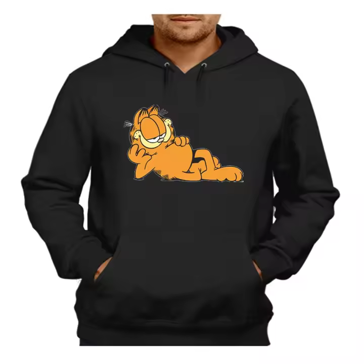 SUDADERA NEGRA CON CAPUCHA el gato garfield the cat serie clasica vintage adulto poliester algodón sweatshirt tv dibujos cartoon - 1