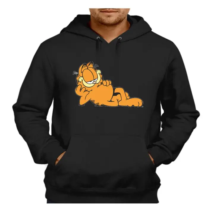 SUDADERA NEGRA CON CAPUCHA el gato garfield the cat serie clasica vintage adulto poliester algodón sweatshirt tv dibujos cartoon - 1