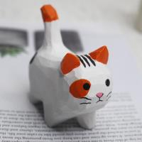 Adorno De Gato De Madera Hecho a Mano Ornamento De Animal Creativo Para Escritorio Decoración De Artesanía Tamaño Pequeño - details 9