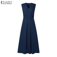 Vestido Largo Sin Mangas De Verano ZANZEA 2025 Elegante Vestido De Trabajo Para Mujer Con Botones Estilo Oficina A-Line V-Neck Polyester - details 12
