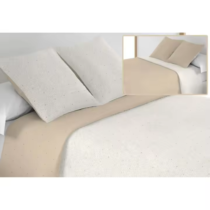Mommata Colcha Bouti Bordada Reversible Beige Bicolor. - 1