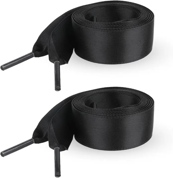 Cordones anchos de satén, 4 cordones planos de seda para tenis, zapatos de patinaje, botas, decoración casual, color negro, Black - 1