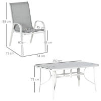 Outsunny Conjunto de Muebles de Jardín de 7 Piezas Juego de Mesa y 6 Sillas para Terraza con Orificio para Sombrilla y Encimera de Cristal para Terraza Patio Gris - details 2