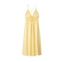 Vestido Midi Sin Espalda De Cuello V Casual Para Mujer PB&ZA2025 Con Pliegues Y Acolchado Esterilizado Sin Mangas De Spaghetti Estilo A-Line - details 2