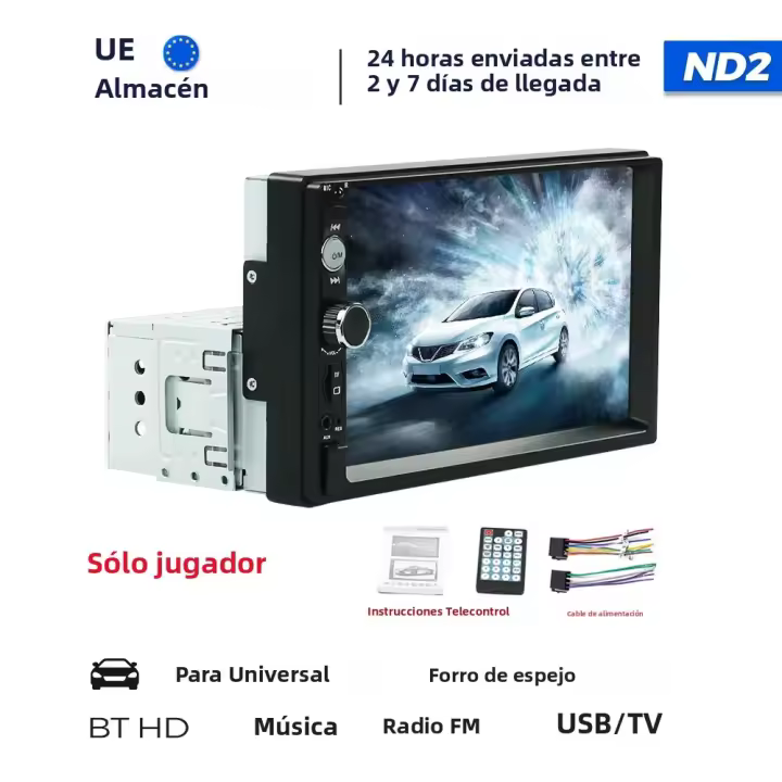 Reproductor Multimedia Para Coche Universal 7 Pulgadas 1 Din Soporta SWC/AUX/BT/SD/USB/Mirrorlink/FM/RCA/HD Video Con Pantalla Táctil Y Control Desde El Volante - 1