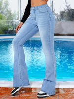 Jeans Para Mujeres Cintura Alta Suaves Elásticos Cómodos Pantalones De Mezclilla Micro De Pierna Ancha Estilo Casual - details 6