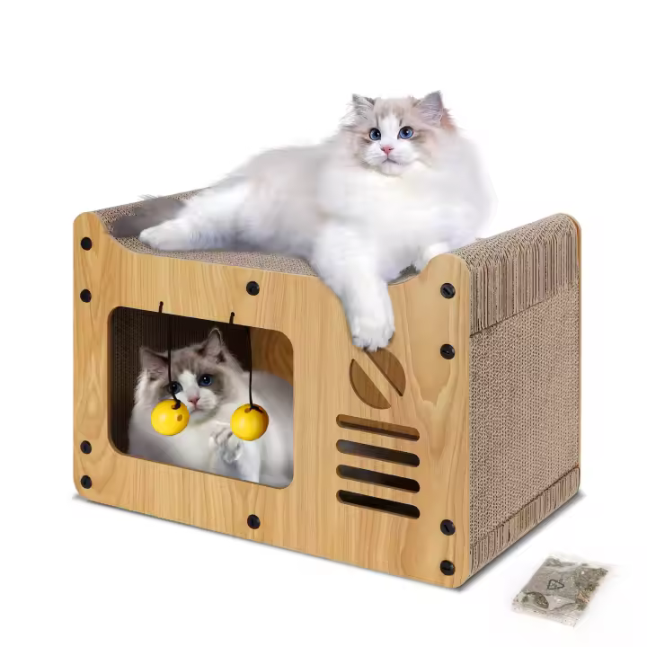 Nobleza - Rascador de Cartón para Gatos con Juguete de Bola y Catnip, Casa para Gatos Cartón Grande, 47.5x25x32.5 cm - 1