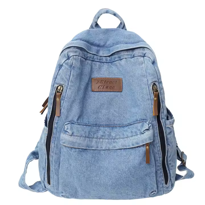 Mochila De tela vaquera para estudiante, morral De gran capacidad con múltiples bolsillos, a la moda, para la escuela, 2023 - 1