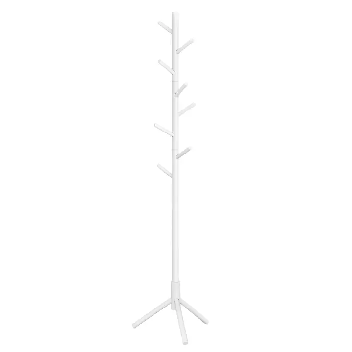 VASAGLE Perchero de Pie, Perchero de Madera Maciza, Perchero en Forma de Árbol, 8 Ganchos, 3 Alturas Ajustables, para Ropa, Sombrero y Bolso, para Salón, Dormitorio y Oficina, Blanco/Gris/Negro - 1