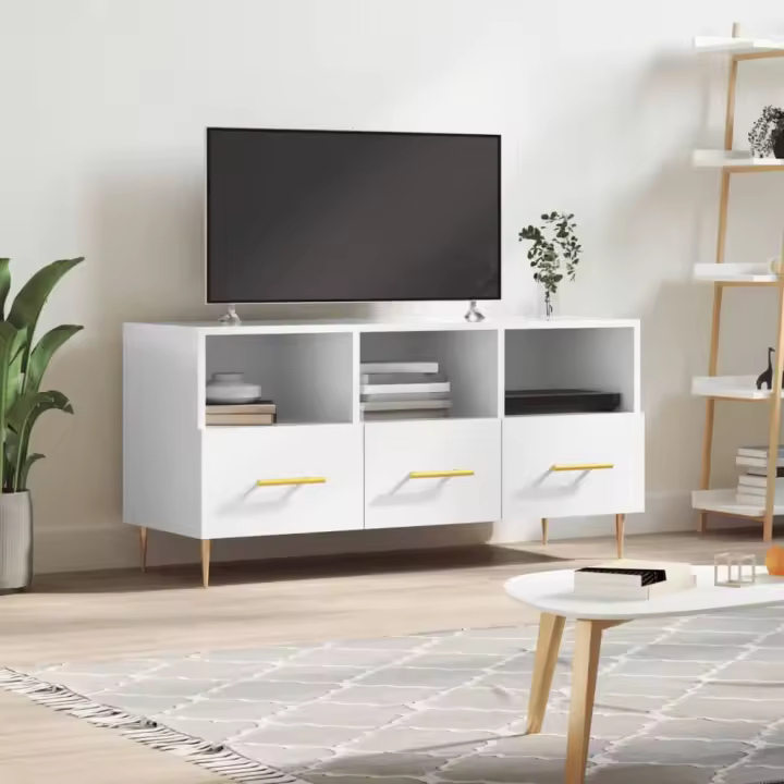 vidaXL Mueble de TV madera contrachapada blanco brillo 102x36x50 cm - 1
