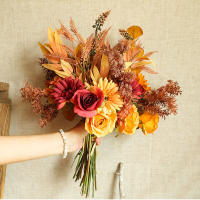 Bouquet De Flores Artificiales Otoño Rosa De Seda Hojas De Maple Dandelion Para Decoración De Hogar Bodas Halloween Y Otoño - details 8