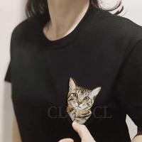 Camiseta De Algodón CLOOCL Con Diseño De Gato Tabby Y Dedo Medio Para Hombre Y Mujer Camiseta De Manga Corta Para El Verano Estilo Casual - details 3