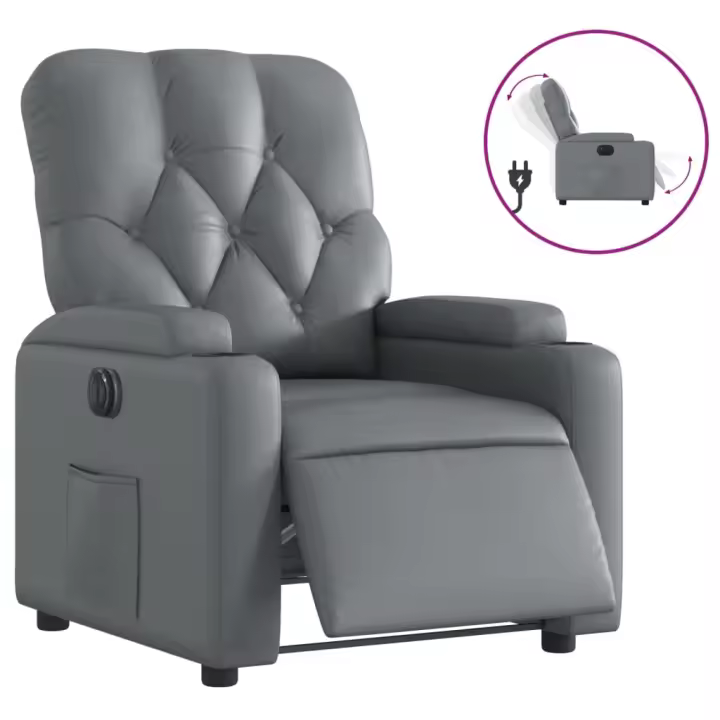 vidaXL Sillón reclinable eléctrico de cuero sintético Negro, Gris, Sillon Dormitorio Sillon Comodos Silla Relax Sillón Sofá - 1