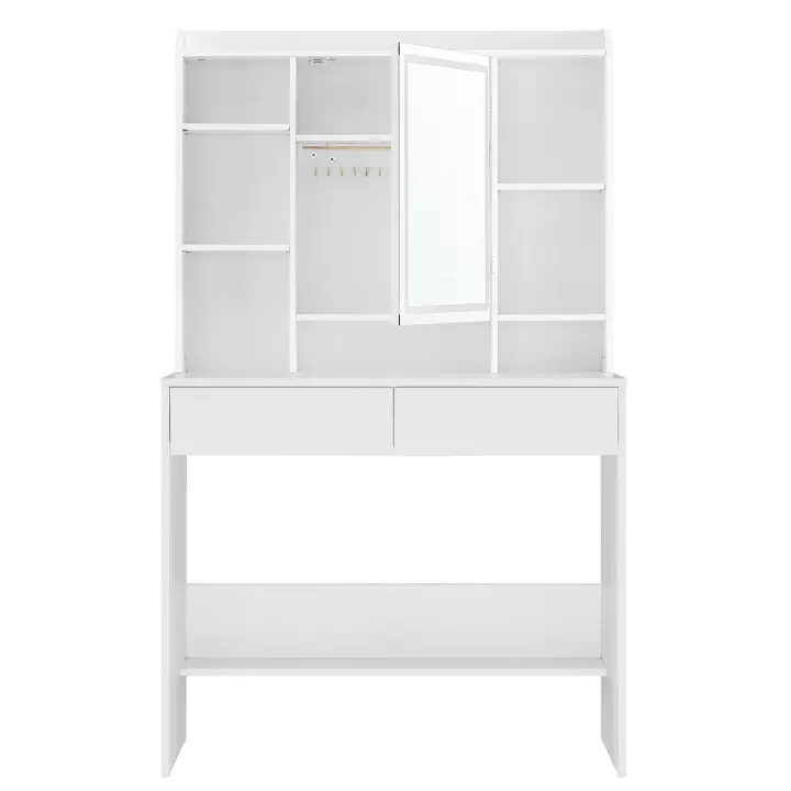 VASAGLE Tocador con Luces LED de 3 Colores con Brillo Ajustable, Mesa de Maquillaje con Espejo, Espacioso, Estantes Ajustables, 2 Cajones, Mesa de Maquillaje, Estilo Moderno, Negro Tinta/Blanco Nube(Este producto se envía en dos paquetes) - 1
