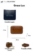 Bandoleras Mujer median, Bolso para Mujer, de Piel authentic Con dos compartimientos y dos Correos de HOMBRO extrables e intercambiables Made in Italy, Modelo Grace Lux, Bolso Cuero - details 1