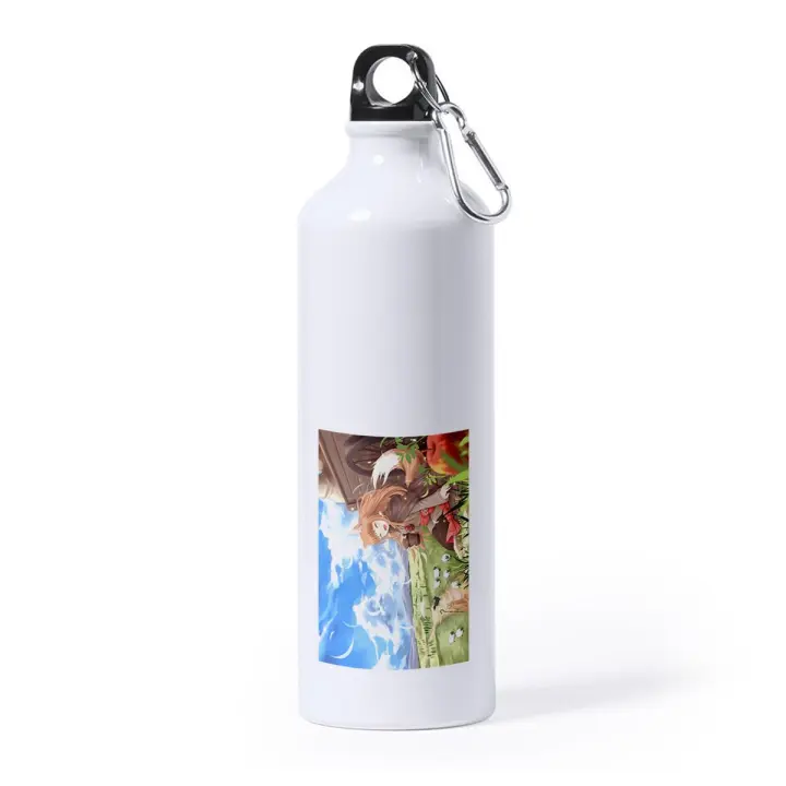 MERCHANDMANIA BIDON GRANDE 800 ML ACERO INOXIDABLE Ookami to Koushinryou chica lobo deporte deportivo con mosqueton botella - 1