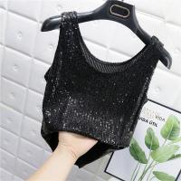 Chaleco De Noche Con Lentejuelas Para Mujer Estilo De Calle Blanca Brillante Poliéster Talla Regular Top De Verano 2022 - details 8