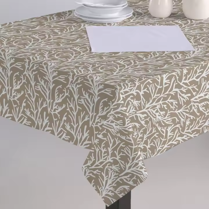 Mantel Antimanchas Hulehule Tex - Tela Resinada Estampado De Ramas De Coral Disponible En Tonos Beige Negro o Gris - BERLIN - 1